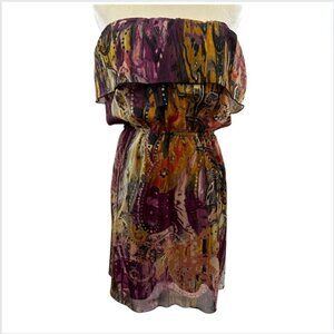 Abria Purple Paisley Strapless Summer Dress, S